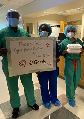 Grady frontline staff were excited to receive gourmet meals, courtesy of Tyler Perry Studios