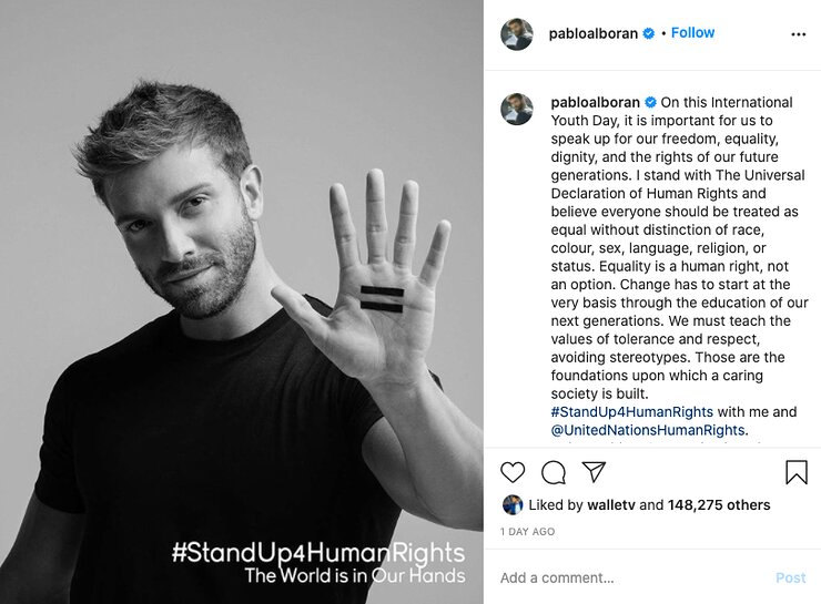 Pablo Alboran supports equality through the World is in Our Hands.