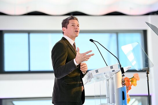 David Burtka speaks onstage as Hudson River Park Friends hosts the 6th Annual Playground Committee Luncheon