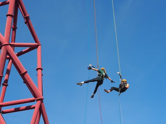 Evanna Lynch took on the UK's highest freefall abseil from London's ArcelorMittal Orbit sculpture Evanna Lynch took on the UK's highest freefall abseil from London's ArcelorMittal Orbit sculpture