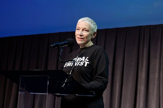 Annie Lennox speaks onstage at the Green Carpet Fashion Awards 2023