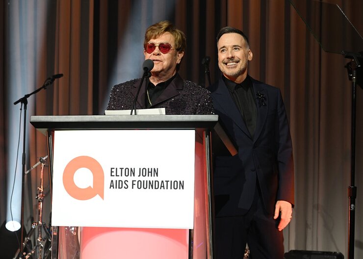 Elton John and David Furnish attend the Elton John AIDS Foundation's 31st Annual Academy Awards Viewing Party