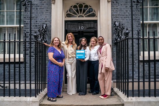 UNICEF UK Ambassador Cat Deeley joins campaigners handing in a petition to the Prime Minister at Downing Street.