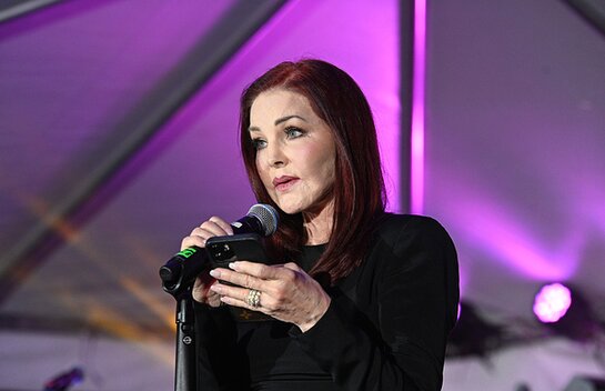 Priscilla Presley speaks on stage during Victoria's Voice Foundation 2023 Music For Life Gala