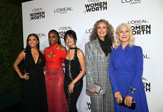 Eva Longoria, Aja Naomi King, Camila Cabello, Andie MacDowell and Helen Mirren attend the 18th Annual L'Oréal Paris Women of Worth Celebration