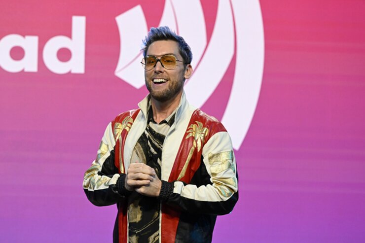 Lance Bass speaks onstage during “A Night of Pride” with GLAAD and the NFL