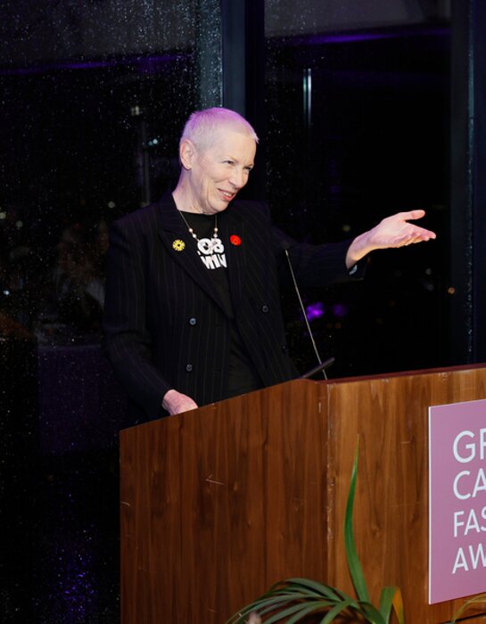 Annie Lennox speaks onstage during the 2024 Green Carpet Fashion Awards