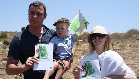 Liev Schreiber, Naomi Watts, and their two children Sacha and Kai, helped green the land by planting a tree at Jewish National Fund Park in the Galilee on June 14th.