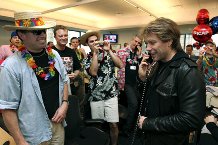 Jon Bon Jovi helps raise money alongside traders on the floor at ICAP’s 17th annual global Charity Day