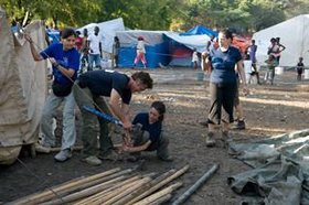 Sean Penn Builds School Tent in Haiti