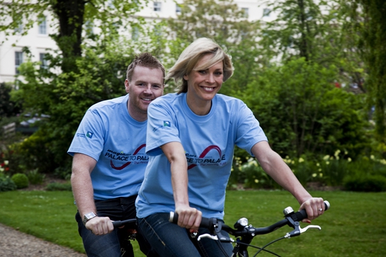 Jenni Falconer and fiancé James Midgley train in tandem for The Prince's Trust 2010 Palace to Palace bike ride Jenni Falconer and fiancé James Midgley train in tandem for The Prince's Trust 2010 Palace to Palace bike ride