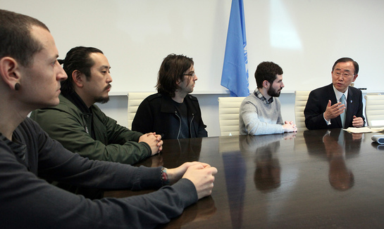 Linkin Park meets with UN Secretary-General Ban Ki-moon, andFacebook Marketing Director Randi Zuckerberg