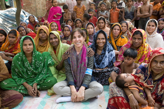 Olivia Harrison and the ladies of a Mothers Club in Narsingdi, Bangladesh in February 2011.