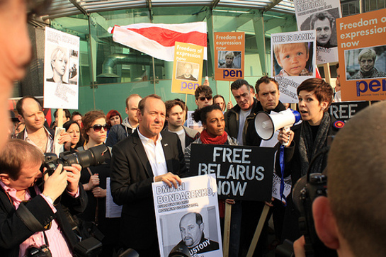 Kevin Spacey and Jude Law protest with Free Belarus Now Kevin Spacey and Jude Law protest with Free Belarus Now