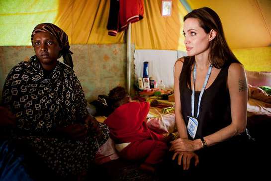 UNHCR Goodwill Ambassador Angelina Jolie meets Somali refugees today at Choucha Camp, located near the Tunisian-Libyan border.