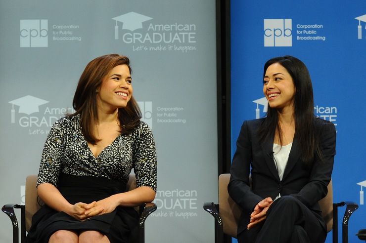 America Ferrera (L) and Aimee Garcia (R) help launch public media’s new education initiative