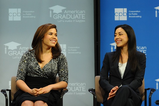 America Ferrera (L) and Aimee Garcia (R) help launch public media's new education initiative