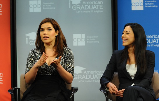 America Ferrera (L) and Aimee Garcia (R) help launch public media's new education initiative
