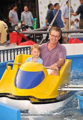 Baby Buggy supporter Kyle MacLachlan enjoying a water ride with his son Callum at the Baby Buggy Bedtime Bash Baby Buggy supporter Kyle MacLachlan enjoying a water ride with his son Callum at the Baby Buggy Bedtime Bash