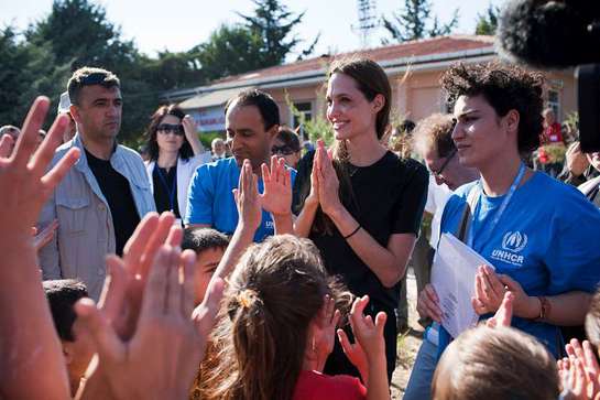 Angelina Jolie at a camp for Syrian refugees in the southern Turkish town of Altinozu.