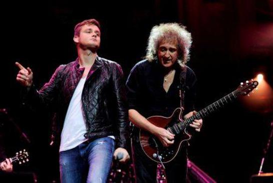 Queen's Brian May performs with Keane's frontman Tom Chaplin