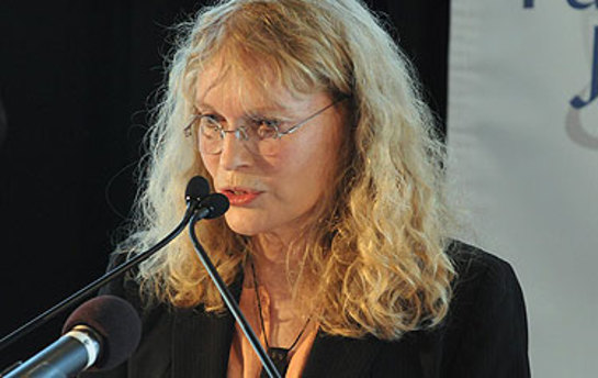 UNICEF Goodwill Ambassador Mia Farrow speaks at the Dag Hammarskjöld Fund for Journalists Inspiration Award luncheon at United Nations Headquarters in New York City.