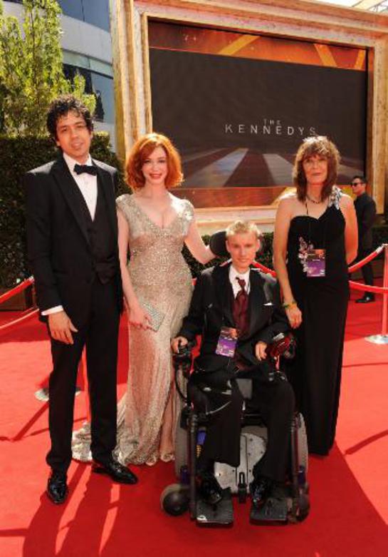 Christina Hendricks and Geoffrey Arend at the 63rd Primetime Emmy Awards with David and Diana Kumferman.