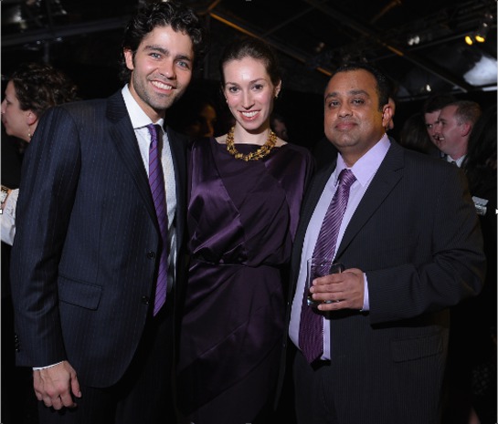 Adrian Grenier and Christie's Vice President Rachel Orkin-Ramey celebrate with renowned whisky investor Mahesh Patel