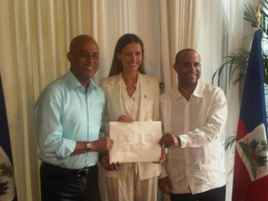 President of the Republic of Haiti Michel Martelly (left) appointed Petra Nemcova, founder and chairwoman of nonprofit organization Happy Hearts Fund, as ambassador at large for Haiti.