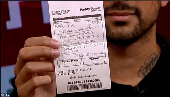 Dynamo, pictured with the winning betting slip