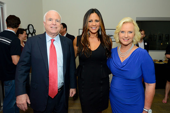 Senator John McCain, Sara Evans and Cindy McCain at the Got Your 6 and Lifetime TV event in Tampa, Florida