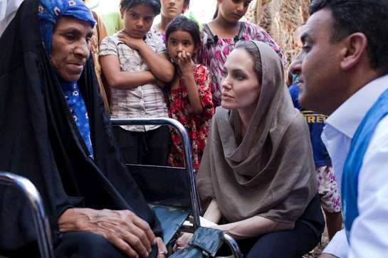 Angelina Jolie spent the weekend in Iraq. In Baghdad, she visited Iraqi families who had been displaced twice: first to Syria to escape the war in Iraq, and now back to Iraq.