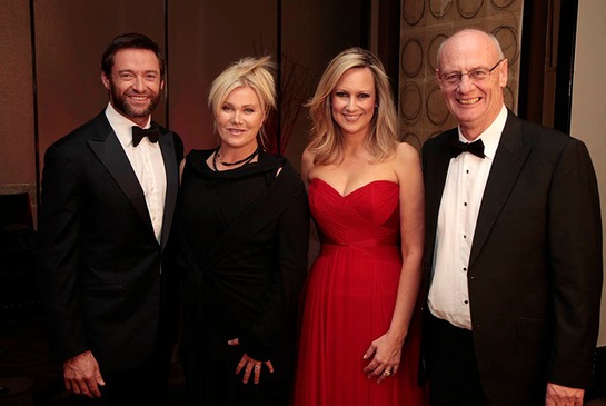 Hugh Jackman, Deborra-lee Furness and Melissa Doyle with World Vision Australia chief executive Tim Costello at the World Vision Australia Seeds of Hope event