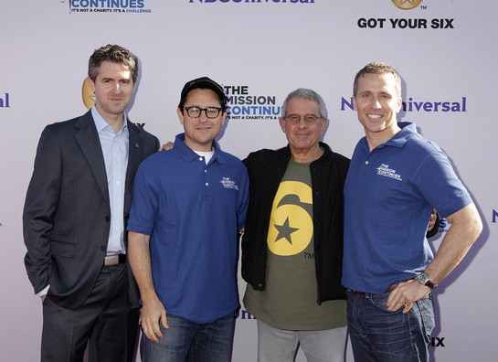 Chris Marvin, Managing Director of Got Your 6, J.J. Abrams, Ron Meyer, President and COO of Universal Studios and Eric Greitens, CEO of The Mission Continues at the Got Your 6 and The Mission Continues Service Project Event