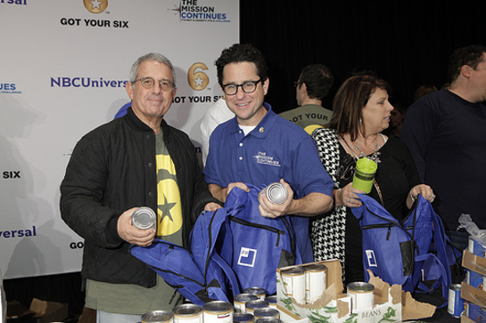 Ron Meyer, President and COO of Universal Studios and JJ Abrams engaged in service at the Got Your 6 and The Mission Continues Service Project Event at Universal Studios