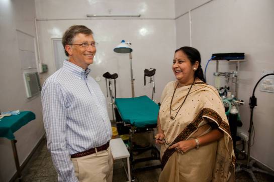 Bill Gates, co-chair of the Bill & Melinda Gates Foundation, visits a health clinic in Lucknow, India that provides prenatal and child health care services. 