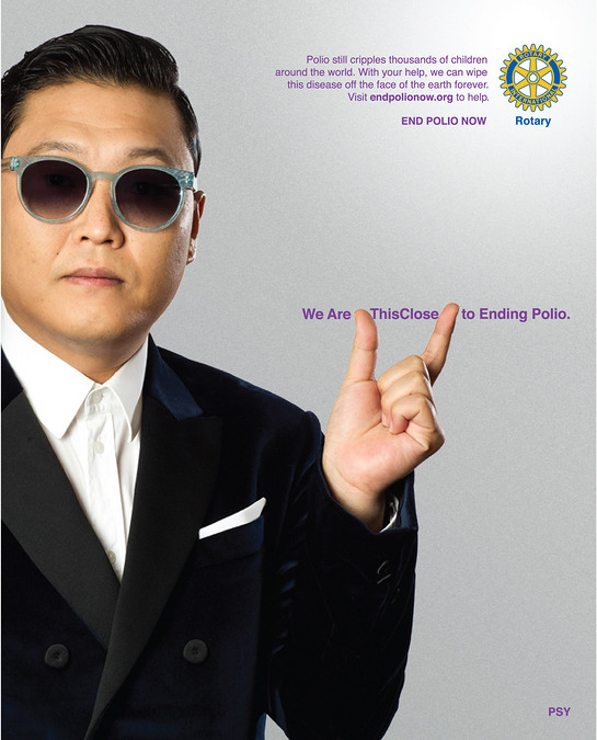 Psy signs on as Rotary celebrity ambassador for polio eradication.