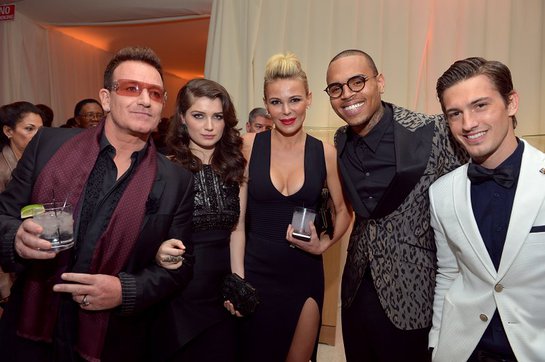 Bono, actress Eve Hewson, Chairman and Founder of Neuro Diana Jenkins and singers Chris Brown and Asher Monroe attend Neuro at 21st Annual Elton John AIDS Foundation Academy Awards Viewing Party