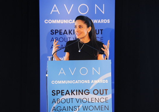 Salma Hayek Pinault at the United Nations where she presented the 2nd Avon Communications Awards honoring global leaders working to end violence against women.