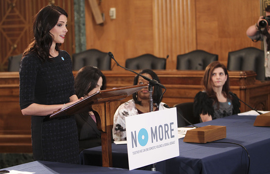 Ashley Greene speaks on Capitol Hill with mark. President Meg Lerner on NO MORE Day on March 13, 2013 in Washington, D.C.