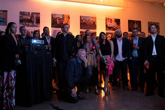 Jon Voight watching the slideshow of his work with Team Rubicon during Hurricane Sandy at the Team Rubicon Salute on Sunset event in Los Angeles.