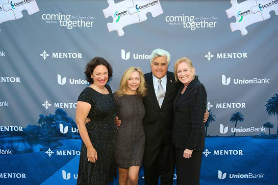 Cancer Center of Santa Barbara with Sansum Clinic Gala Co-Chairs Christy Kolva, Tracie Fiss and Julie Nadel with Jay Leno