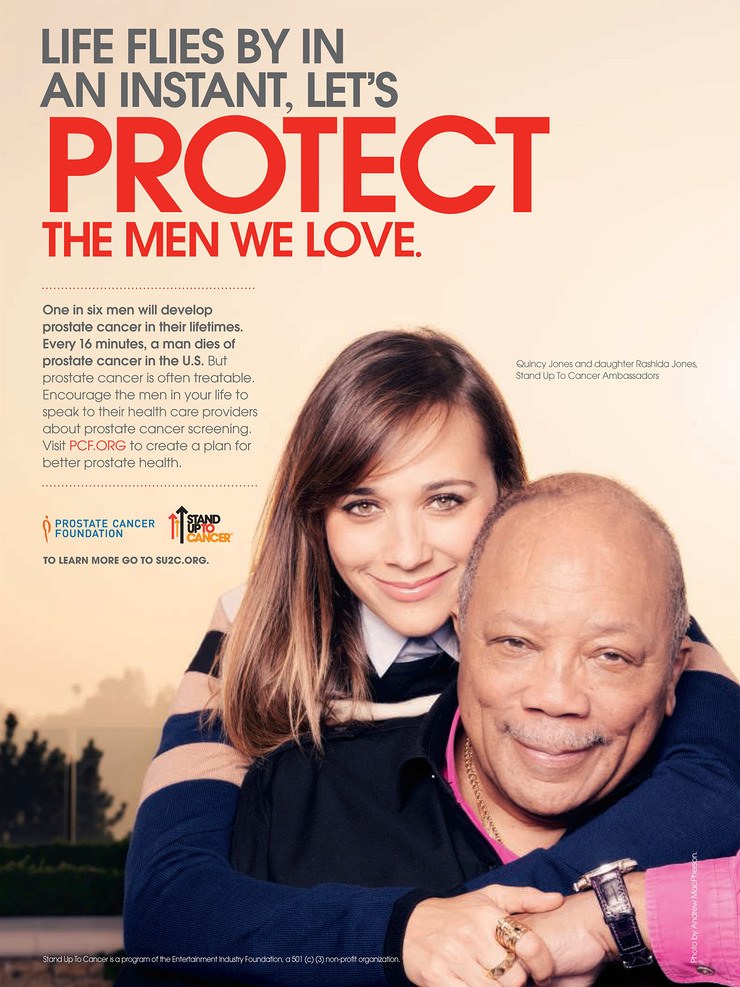 Quincy and Rashida Jones in the new PSA with The Prostate Cancer Foundation and Stand Up To Cancer