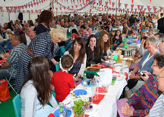 The Duchess of Cornwall, Patron of The Big Lunch attends a community Big Lunch event at the Mead Community Primary School