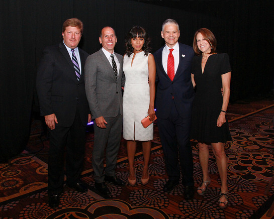 From left to right: Alan Chinich, President, Movado; Peter Engel, Board Chairman, Jewelers for Children; Kerry Washington; Efraim Grinberg, Chairman & CEO, Movado Group, Inc.; Ellen Grinberg.