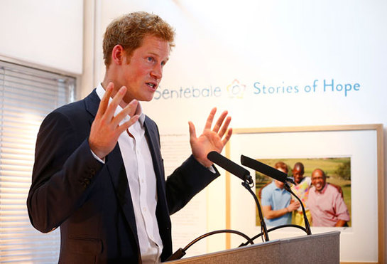 Prince Harry speaks at the private view of the Sentebale - Stories of Hope exhibition of photographs in London