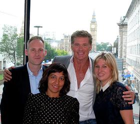 David Hasselhoff meets the I CAN charity team. David Hasselhoff meets the I CAN charity team.