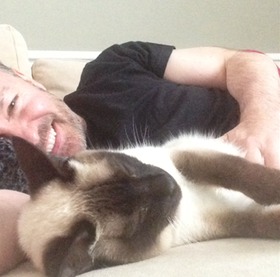 Ricky Gervais poses with his cat Ollie for the BUAV's Our Best Friends campaign to end the use of cats and dogs in experiments.