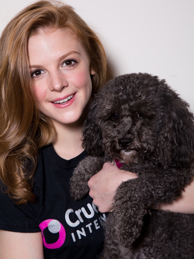 Ashley Bell is photographed with her dog for Cruelty Free International
