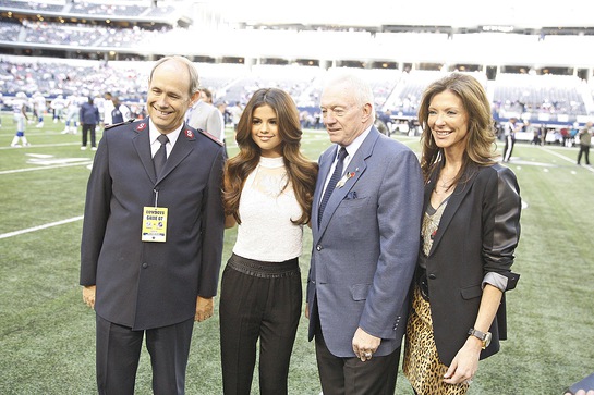 Selena Gomez joins Major Ron Busroe of The Salvation Army, Jerry Jones and Charlotte Jones Anderson of the Dallas Cowboys Selena Gomez joins Major Ron Busroe of The Salvation Army, Jerry Jones and Charlotte Jones Anderson of the Dallas Cowboys